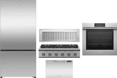 5 Piece Package Includes Refrigerator, Cooktop, Wall Oven, Hood And Dishwasher